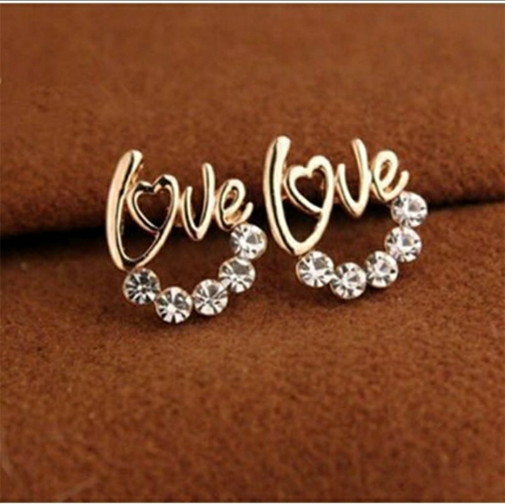 Gold Love and CZ earrings